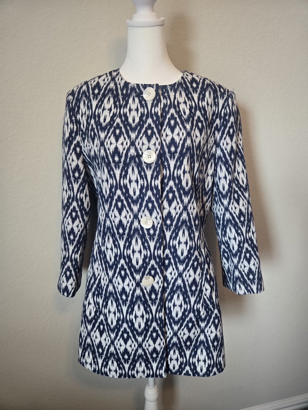Johnston & Murphy Navy and White Ikat Longline Dress Jacket